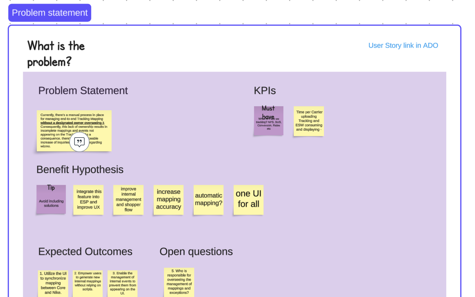 Example of problem definition used to align stakeholders during the early phase of a discovery workshop