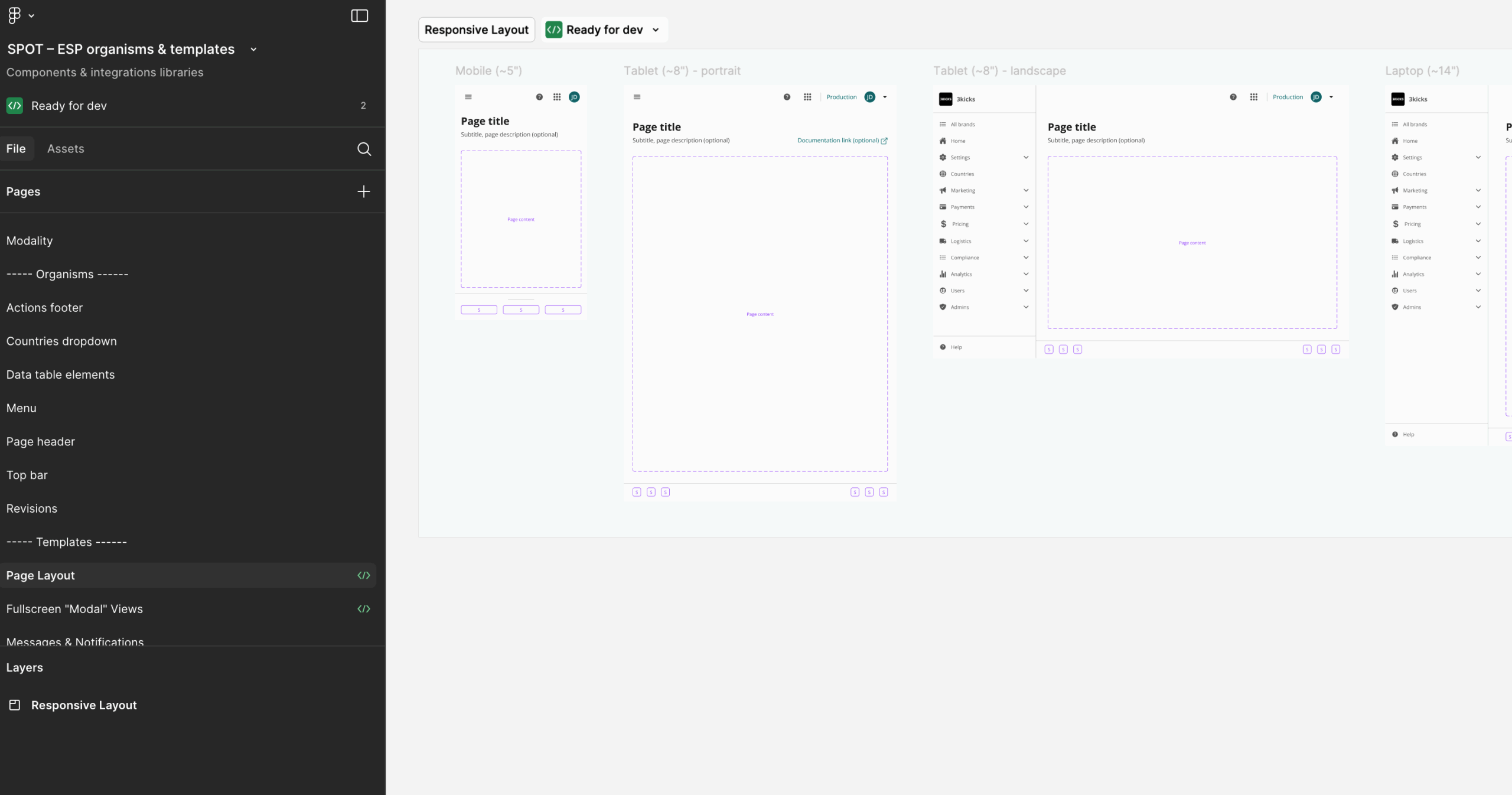Example of UI pattern guidelines for the Support Portal.